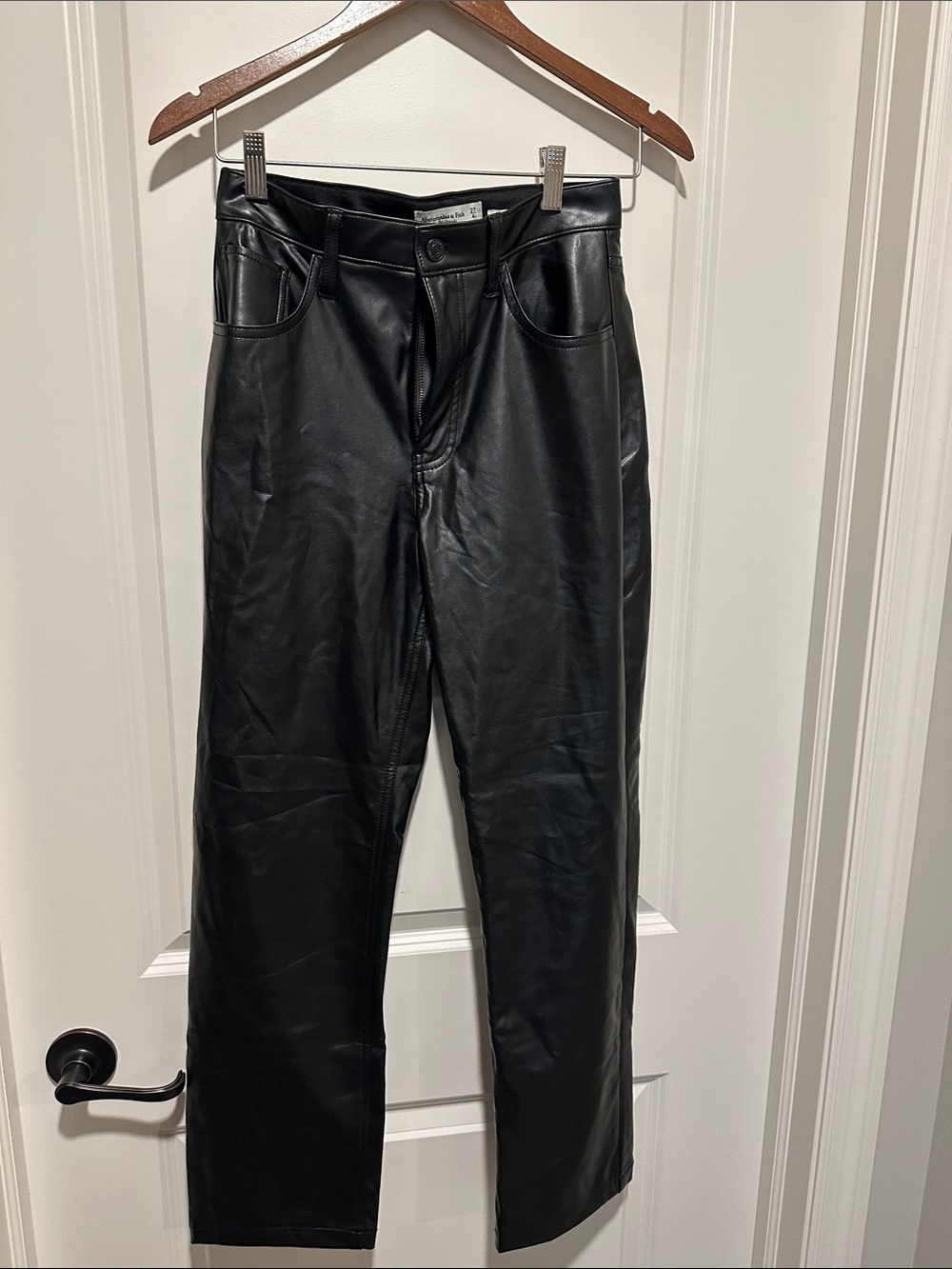Abercrombie Black vegan Leather Straight-Leg Pants